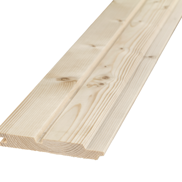 Glatt gehobelte Doppelrhombus Fichte mit Nut-Feder-System für hochwertige Holzfassaden